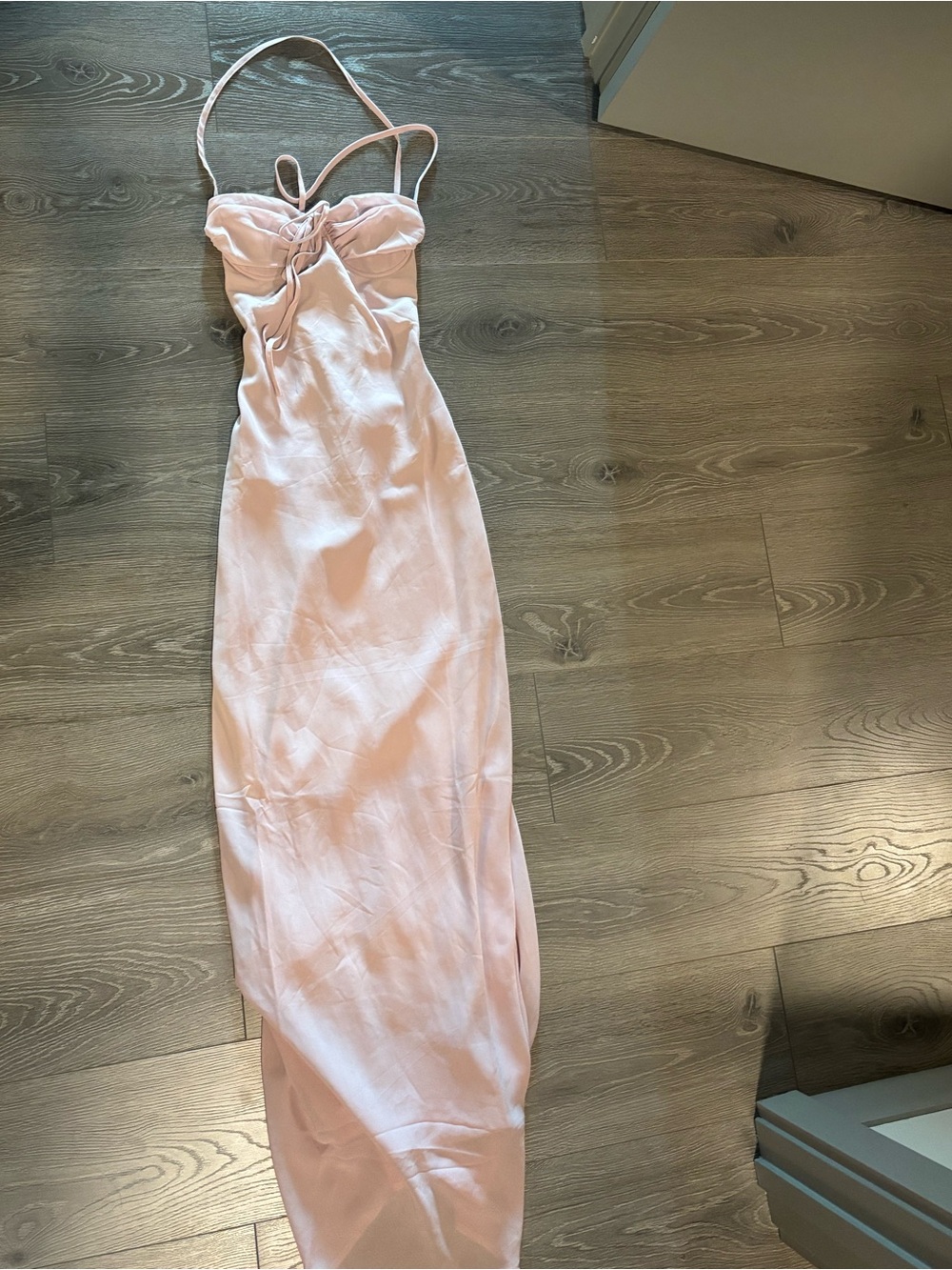 NWT Peppermayo Blush Pink Slip Maxi Dress with Tie-Strap Bodice